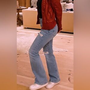 BDG urban outfitters light blue stretch, high-rise flare jeans